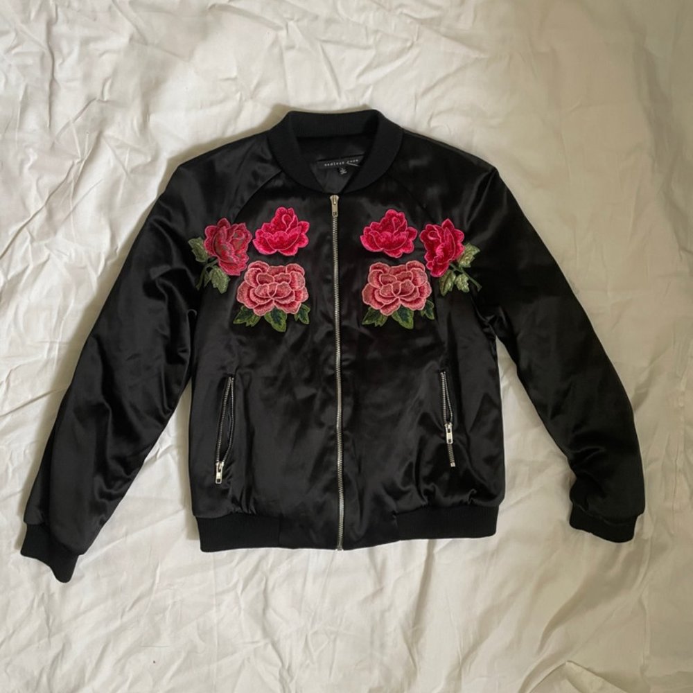 Bomb Jacket with Rose Embroidery